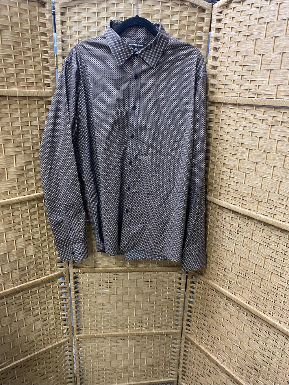 Michael Kors Men's Brown Micro-Pattern Dress Shirt